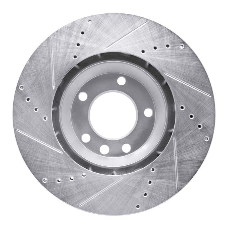 Audi Q7 Brake Rotor (1) - Left Front - R1 Concepts - Drilled & Slotted - Silver - `03-`15